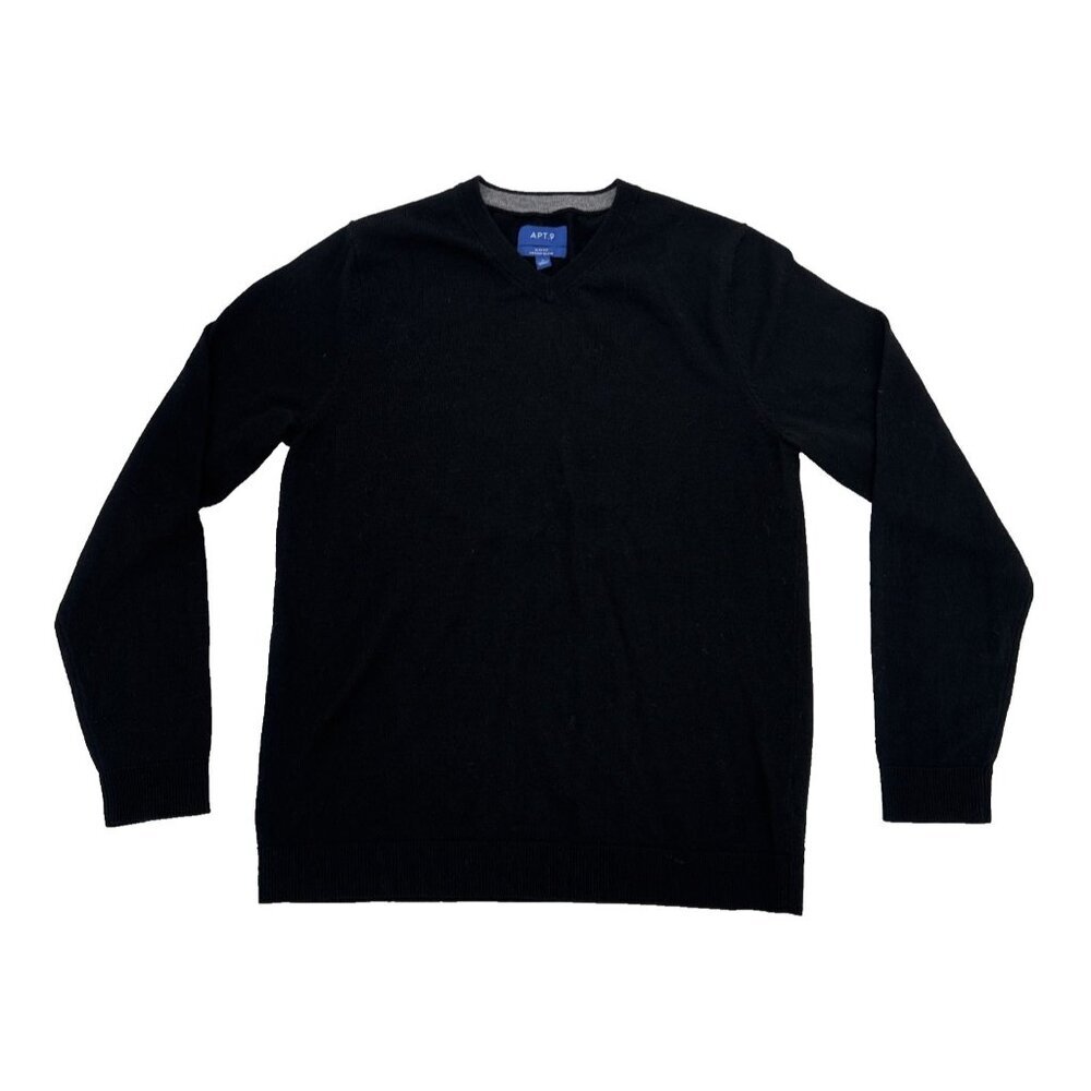 APT.9 Sweater Mens Small Black Merino Blend Long Sleeve‎ Slim Fit Pullover